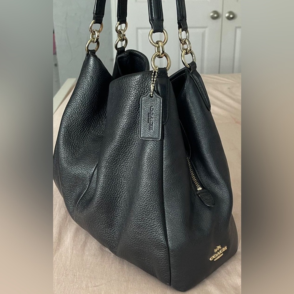 Coach Black Leather Shoulder Bag with Gold Hardware - Picture 13 of 13